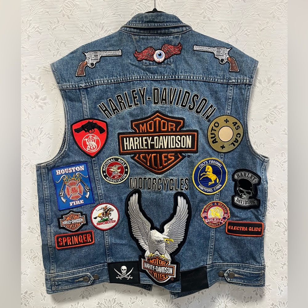 Custom One of a Kind Harley Davidson Denim Vest with Patches